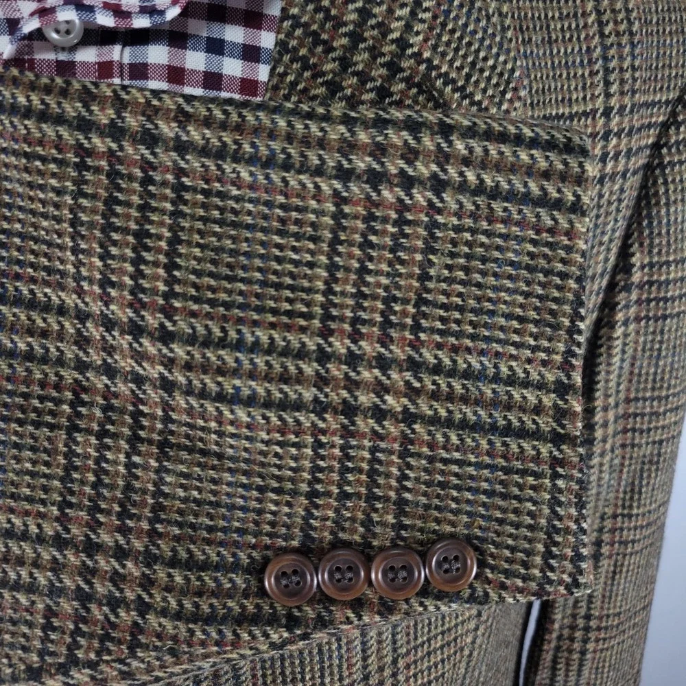 Bill Blass Laine Men's Sport Coat Blazer Three‎ Button Brown Plaid Wool Size 44L